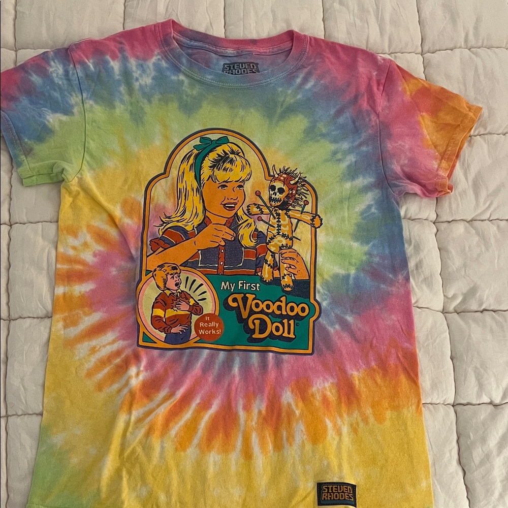 RHODE Multicolor Tie-Dye Graphic Tee with Pink Collar